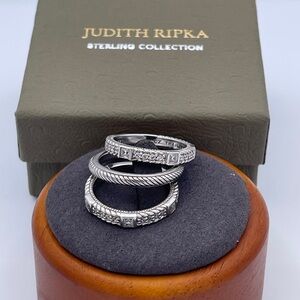 Judith Ripka Sterling Silver Ring Lot CZ Rope Bands Stacking Rings 925 Thailand